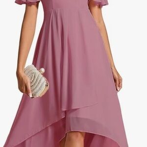 Ever Pretty Pink Flutter Sleeve High Low Dress